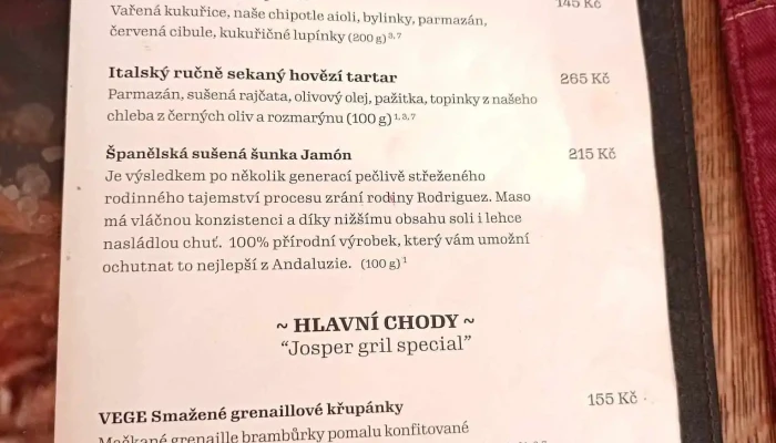 Adams Bar Bistro Menu - Vnitřní Město