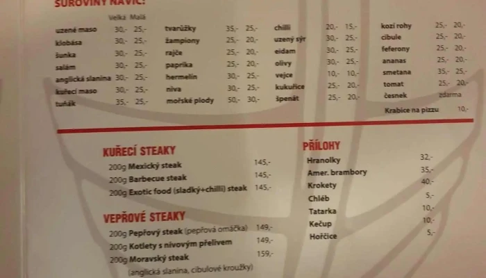 Archa Bar Pizzerie -  Menu - Novosady 1382