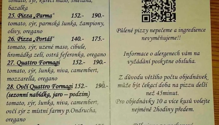 Baba Jaga Pizza -  Menu - Valašská Bystřice