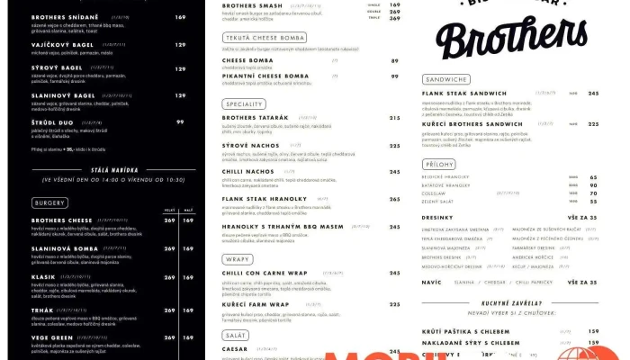 Bistro Bar Brothers Menu - Tř. Tomáše Bati 204