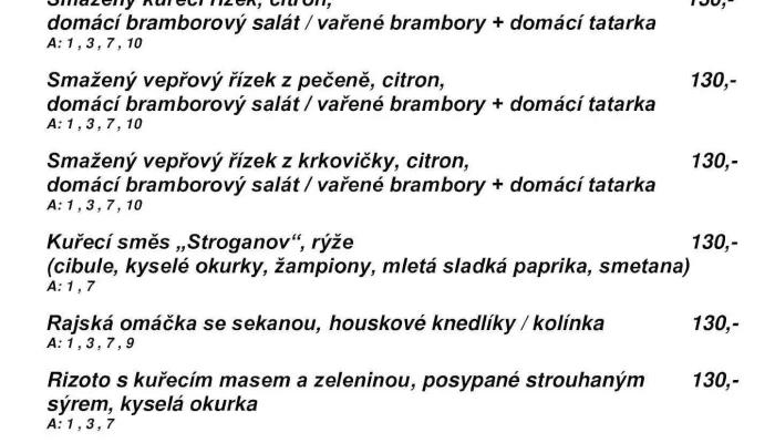Bistro Pohoda -  Menu - Husovo Nám. 14