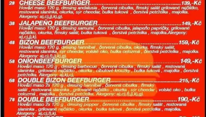 Bizon Burger -  Menu - Černokostelecká 2110/20