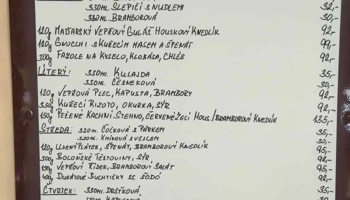Bufet V Podloubi Menu - Nám. T. G. Masaryka 112