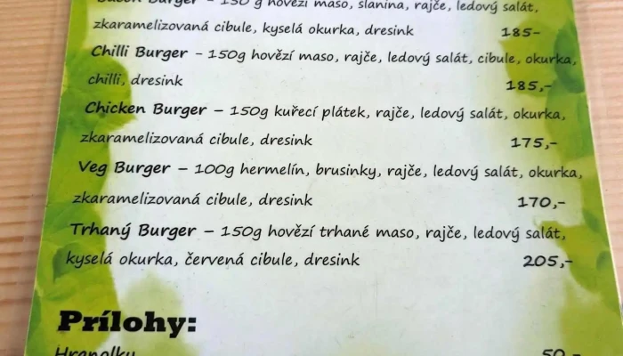 Burgrarna Jihlava Menu - Vrchlického 59