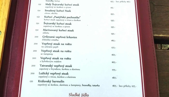 Ceska Hospoda Menu - Hlásná Třebaň-karlštejn