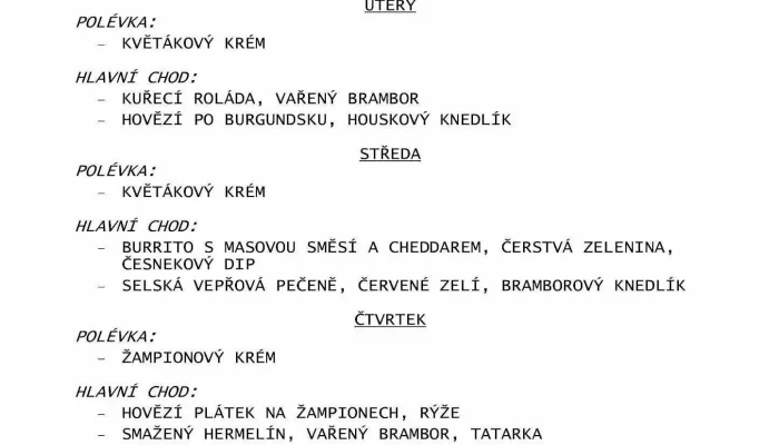 Cestlicka Pivnice Menu - Čestlice-říčany U Prahy