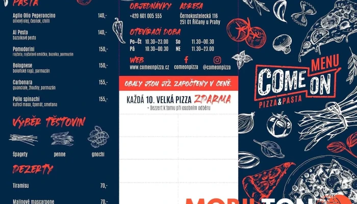Come On Pizza -  Menu - Cesta Svobody 220/20