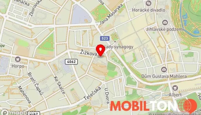mapa Dělnický Dům Jihlava Restaurace v 15, Žižkova 1696