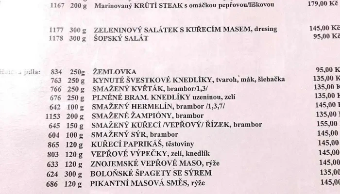 Denni Bar U Hanusa Menu - Čs. Brigády 91