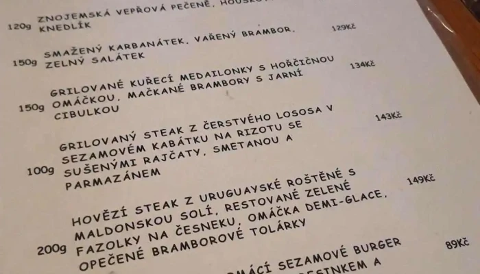 Gambrinus Street Jihlava -  Menu - Židovská 22