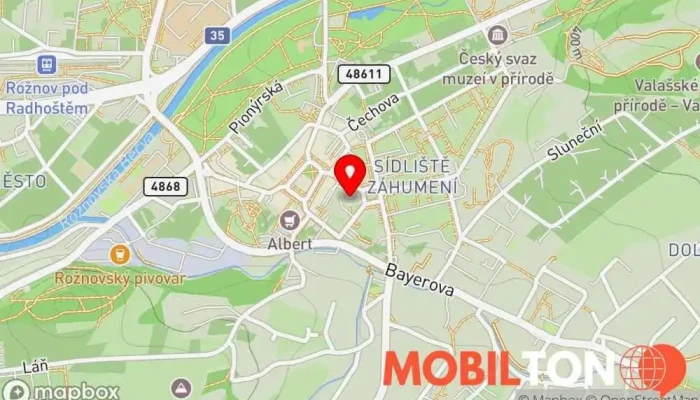 mapa Gastronomické služby Roman Stodůlka Restaurace v Nám. Míru 1268