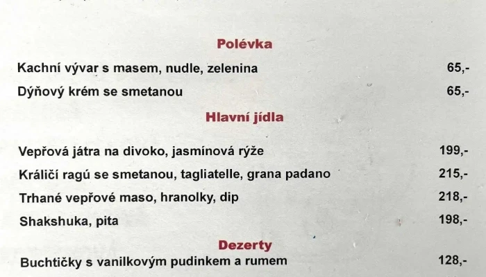 Hospoda U Kosku Menu - Sněžné-svratka