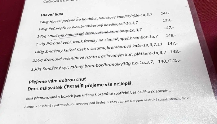 Hostinec Na Fortne Menu - Staré Město