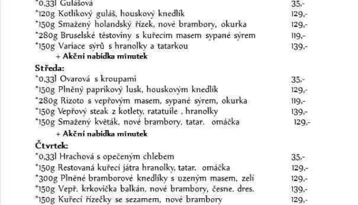 Hostinec U Kroupu Menu - Nádražní 106
