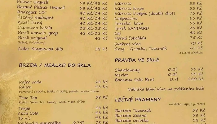 Hostinec U Rozvedcika Menu - Nezabudice