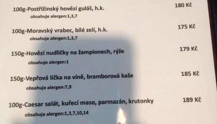 Hostinec U Skanzenu -  Menu - Přerov Nad Labem
