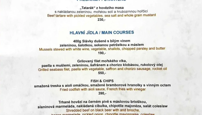 Hotel Tri Knizata Menu - Masarykovo Nám. 1189