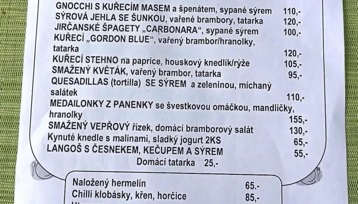 Jircanska Hospudka Na Navsi Menu - Dolní Jirčany