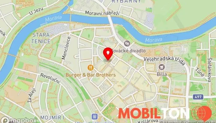 mapa Kantýna u Koníčků Restaurace v Mariánské nám. 77