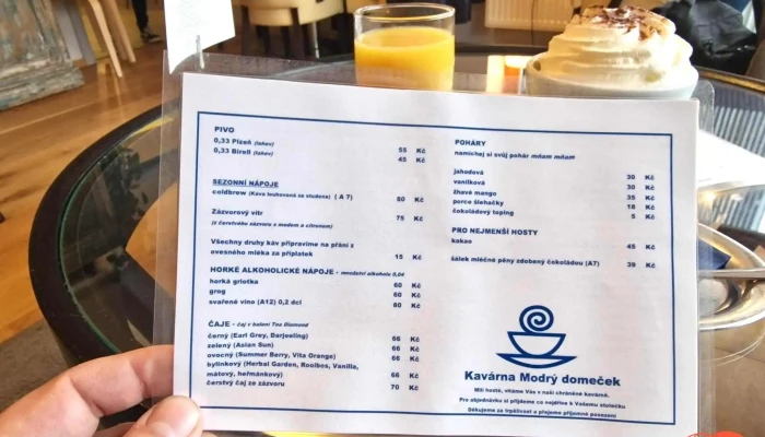 Kavarna Modry Domecek Menu - Nám. Krále Jiřího Z Poděbrad 3