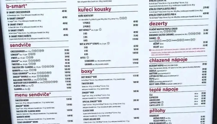 Kfc Valasske Mezirici Menu - Krásno Nad Bečvou