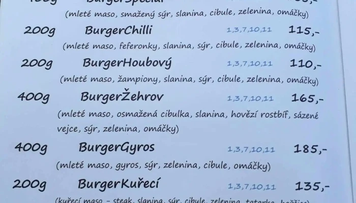 Kiosek U Rybnika Menu - Žehrov
