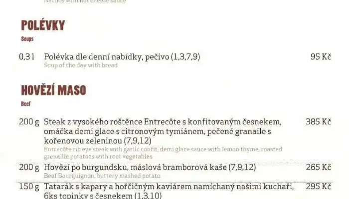 Kozlovna Bila Ruze Caslav Menu - Pražská 116