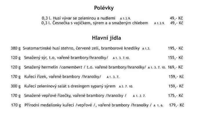 Krcma U Rytire Strely Menu - Mikuláše Střely 223