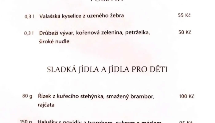 Kycerka Menu - Velké Karlovice