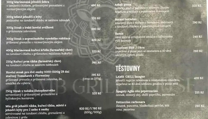 Lamb Grill House -  Menu - Lidická 372