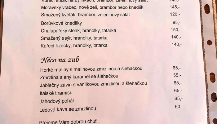 Letni Restaurace U Stodoly Menu - Ústupky