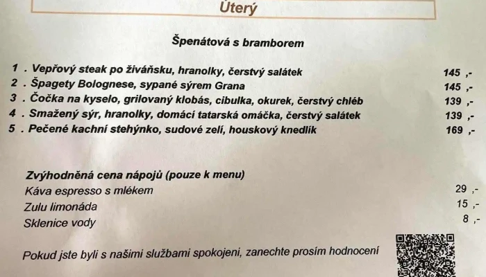 Lokal U Osla Menu - L. Váchy 517