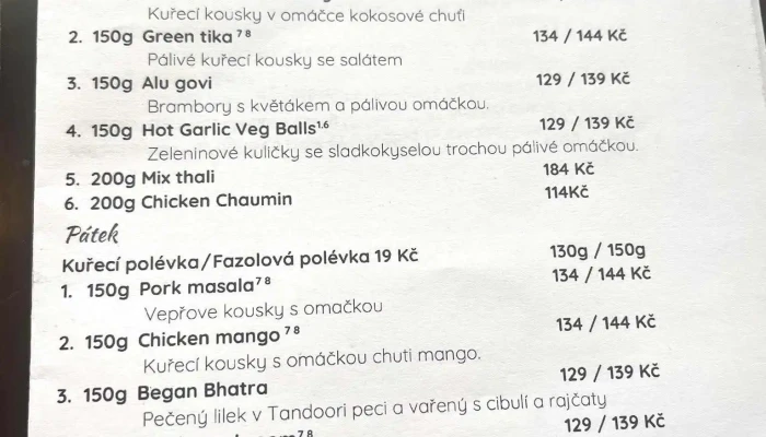 Makalu Nepalska A Indicka Restaurace Menu - Nám. Práce 1099/1