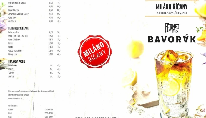 Milano Ricany Menu - 17. Listopadu 500/20