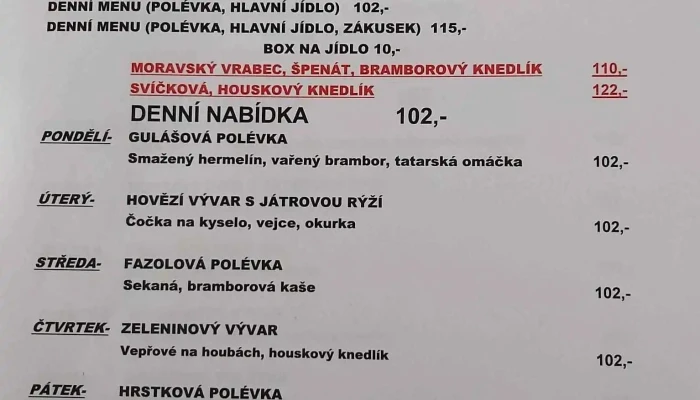 Motorest A Restaurace Usak Prunerov Menu - Kadaň