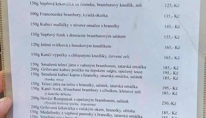 Motorest Pod Hradem -  Menu - Rozkoš