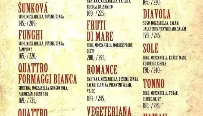 New Romance -  Menu - Rybova 30