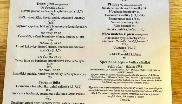 Nova Hospudka Menu - Pražská 45