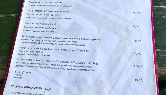 Penzion A Hospudka 21 Menu - Růžová