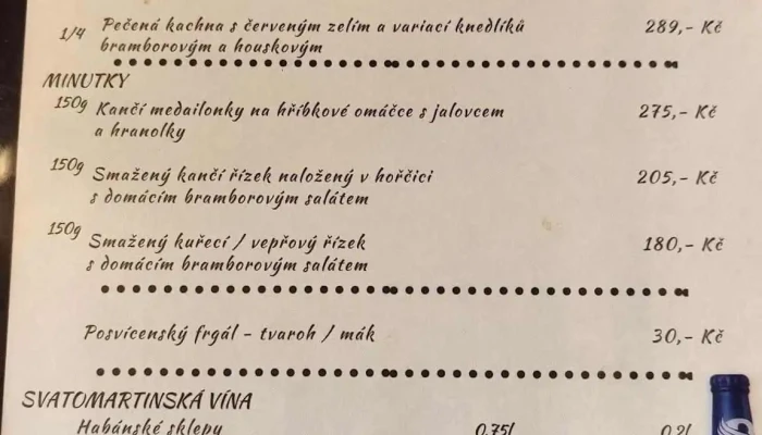 Penzion A Restaurace U Kasparku Menu - Žďár