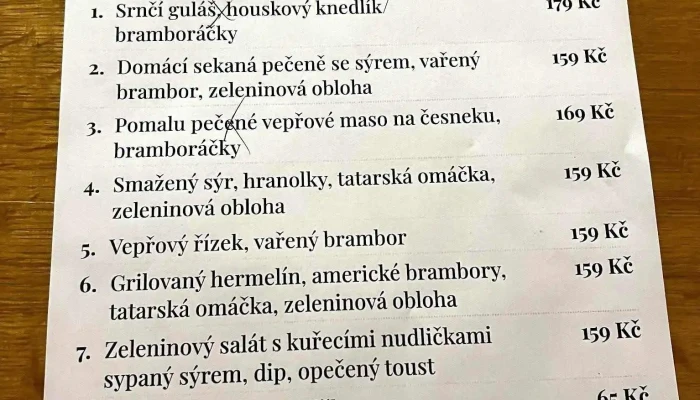 Penzion A Restaurace U Tvrze -  Menu - U Tvrze 334