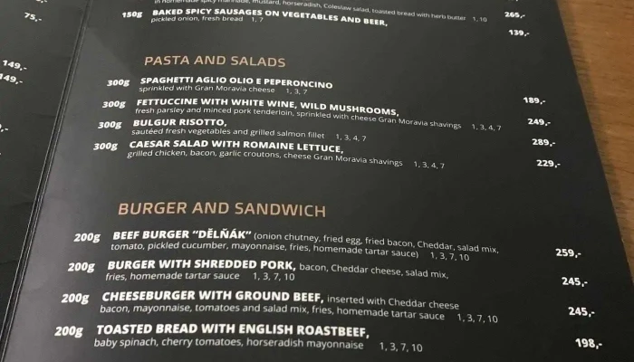 Pilsner Urquell Original Restaurant -  Menu - Žižkova 1696