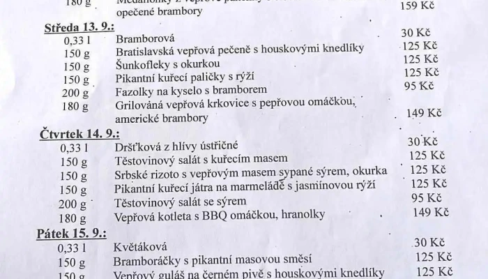 Pivni Restaurace Menu - Mírové Nám. 185