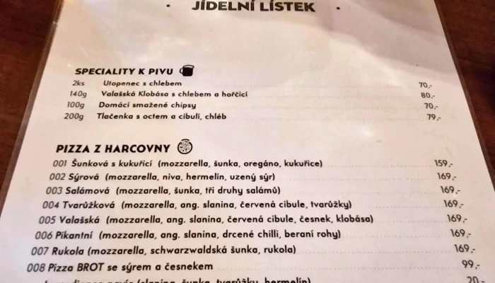 Pivnice Harcovna -  Menu - 1 Rožnov Pod Radhoštěm 1 Cz, Tylovice 1884