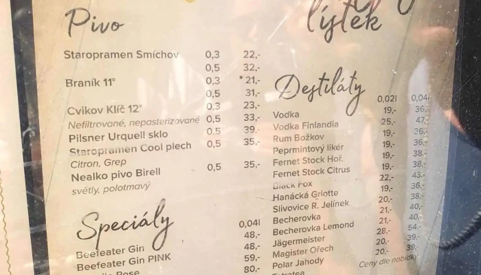 Pivnice Na Kanale Menu - Bezručova 233/20