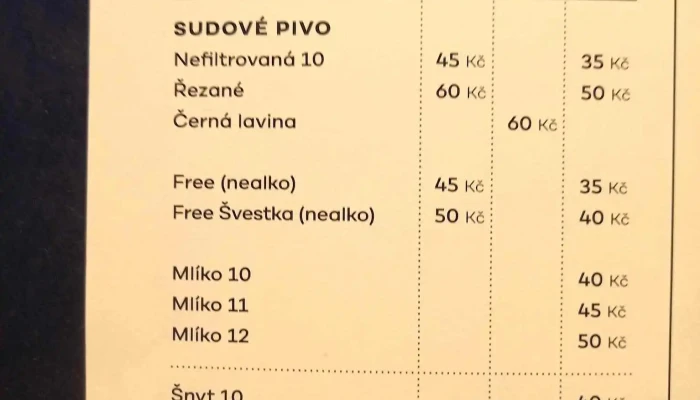 Pivnice Na Stokach Menu - Jihlavská 1820
