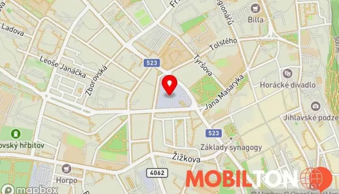 mapa Pivovar Ježek Jihlava Pivovar v Vrchlického 2084/2