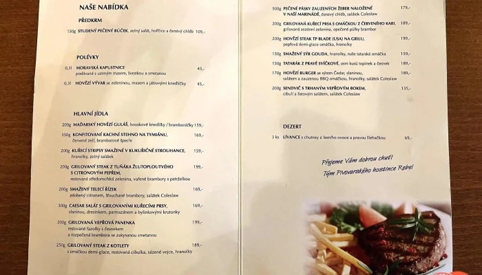 Pivovarsky Hostinec Rebel Menu - Dobrovského 2027