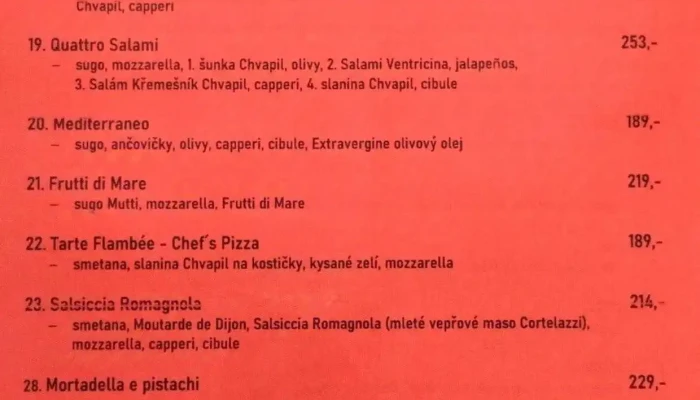 Pizza Napoletana Sedmy Schod Menu - Zelené Nám. 3114