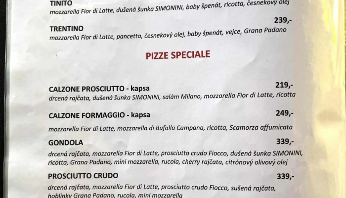 Pizza Ristorante Tinito -  Menu - Osvoboditelů 36/11